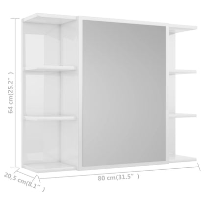 vidaXL Badkamerspiegelkast 80x20,5x64 cm bewerkt hout hoogglans wit