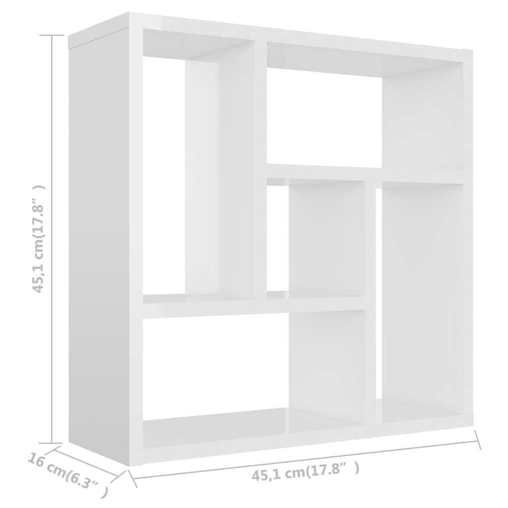 vidaXL Wandschap 45,1x16x45,1 cm bewerkt hout hoogglans wit