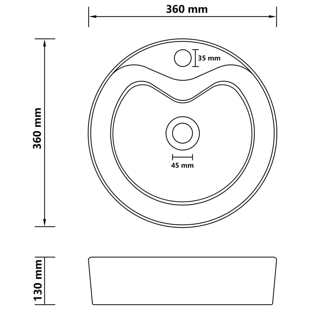 vidaXL Wastafel met overloop 36x13 cm keramiek matwit