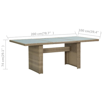 vidaXL Tuintafel 200x100x74 cm glas en poly rattan bruin