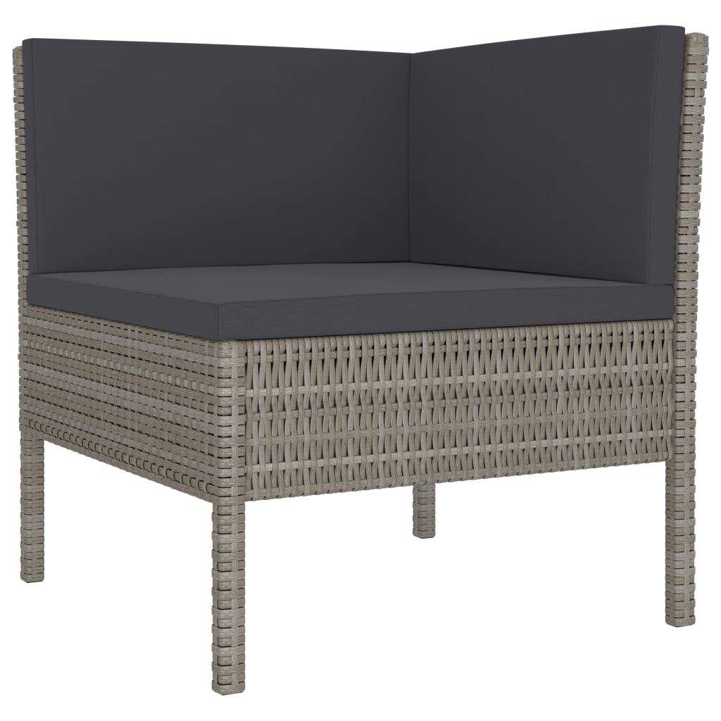 vidaXL 3-delige Loungeset met kussens poly rattan grijs