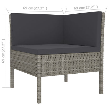 vidaXL 3-delige Loungeset met kussens poly rattan grijs