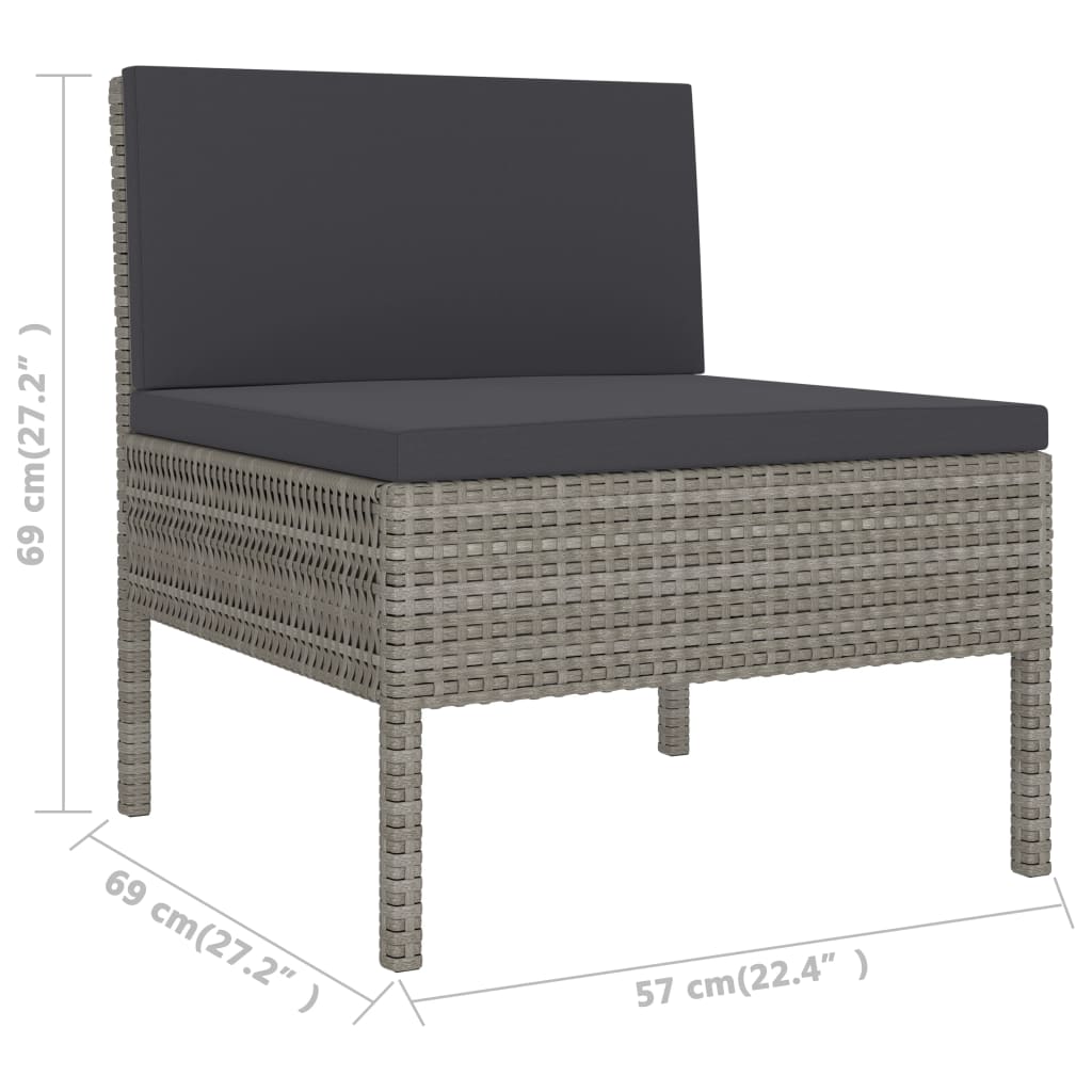 vidaXL 3-delige Loungeset met kussens poly rattan grijs