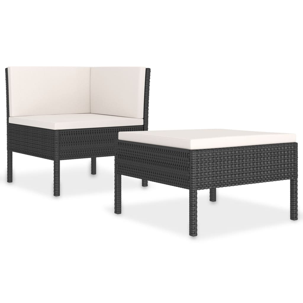 vidaXL 2-delige Loungeset met kussens poly rattan zwart