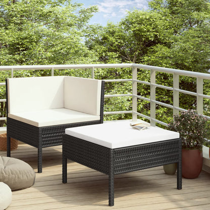 vidaXL 2-delige Loungeset met kussens poly rattan zwart