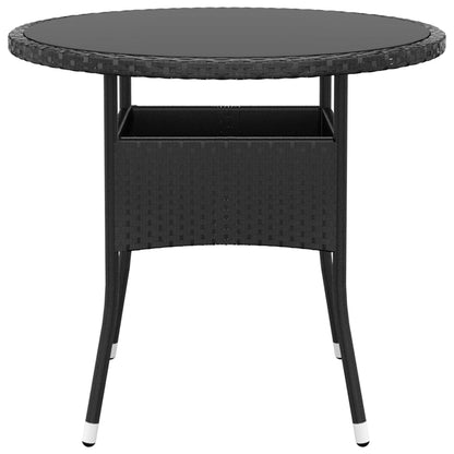 vidaXL Tuintafel Ø80x75 cm gehard glas en poly rattan zwart