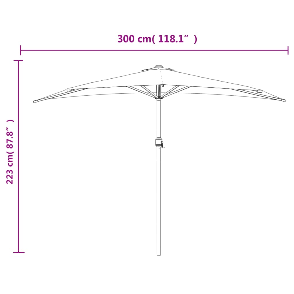 vidaXL Balkonparasol half met aluminium paal 300x155x223 cm blauw