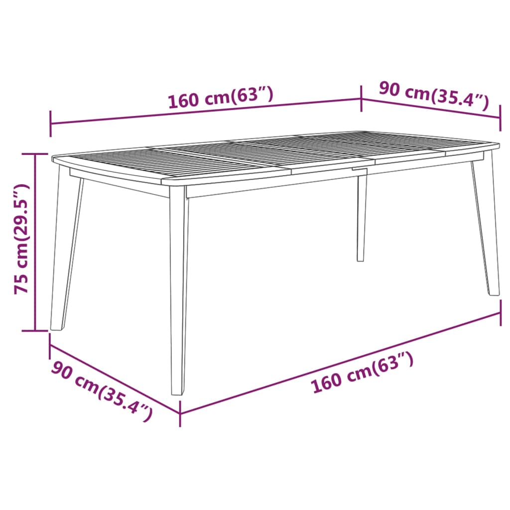 vidaXL Tuintafel 160x90x75 cm massief acaciahout