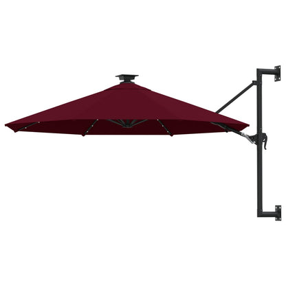 vidaXL Wandparasol met LED's 300 cm bordeauxrood