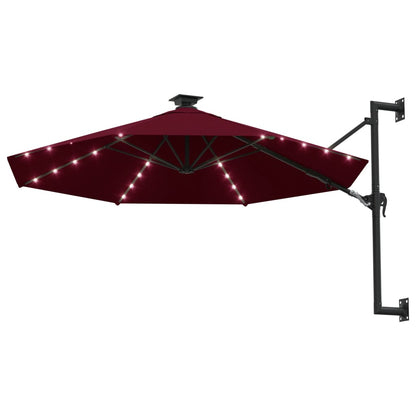 vidaXL Wandparasol met LED's 300 cm bordeauxrood