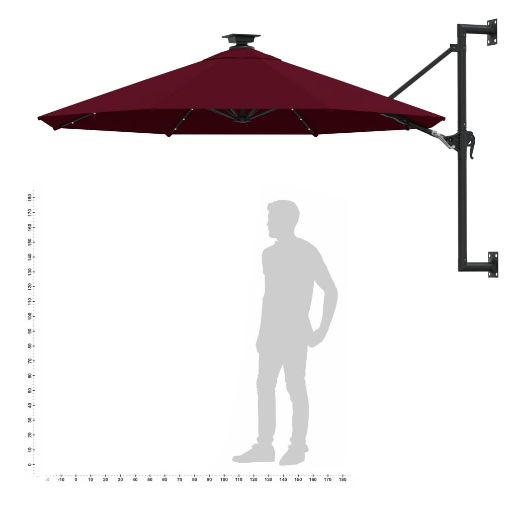 vidaXL Wandparasol met LED's 300 cm bordeauxrood