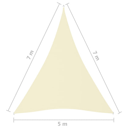 vidaXL Zonnescherm driehoekig 5x7x7 m oxford stof crèmekleurig