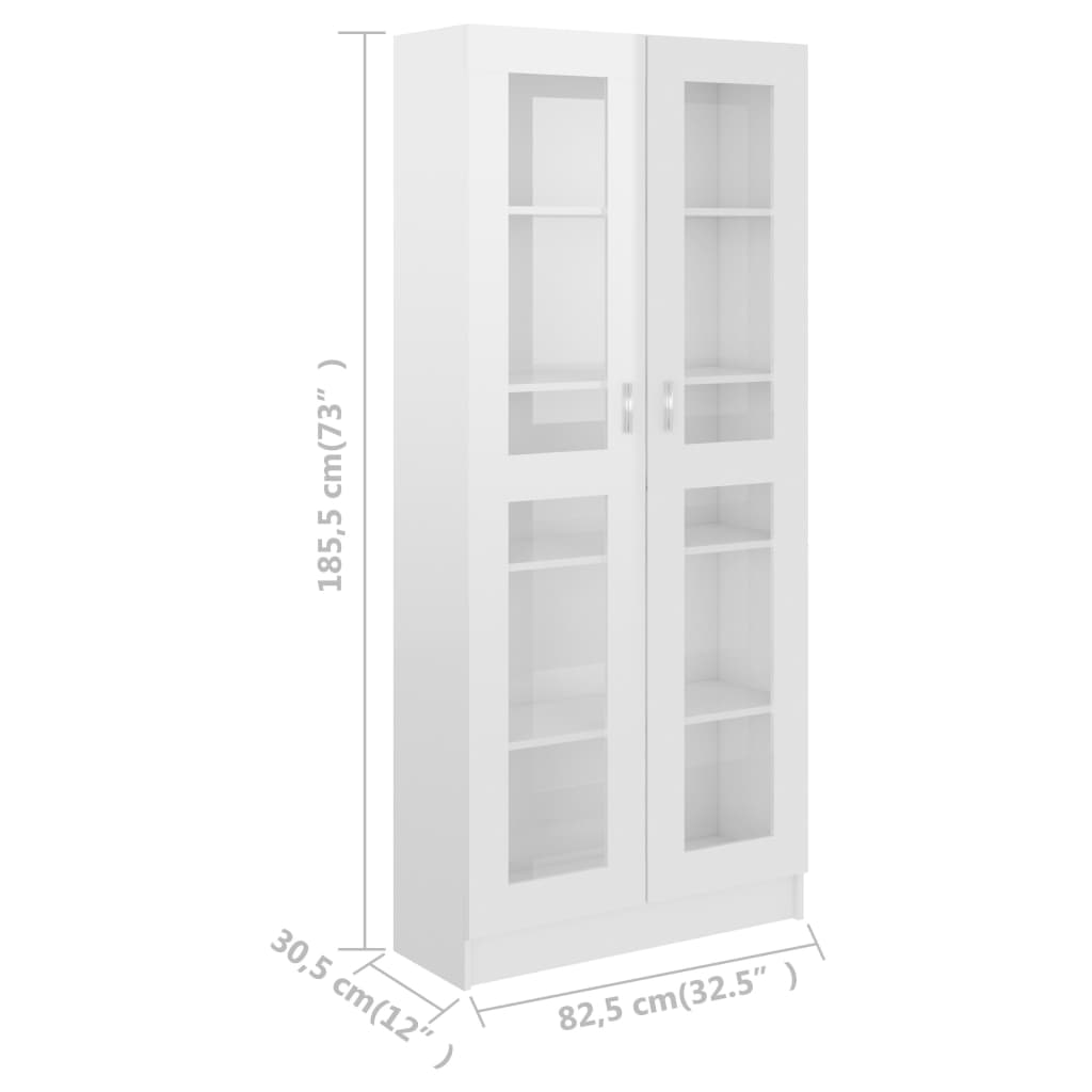 vidaXL Vitrinekast 82,5x30,5x185,5 cm bewerkt hout hoogglans wit