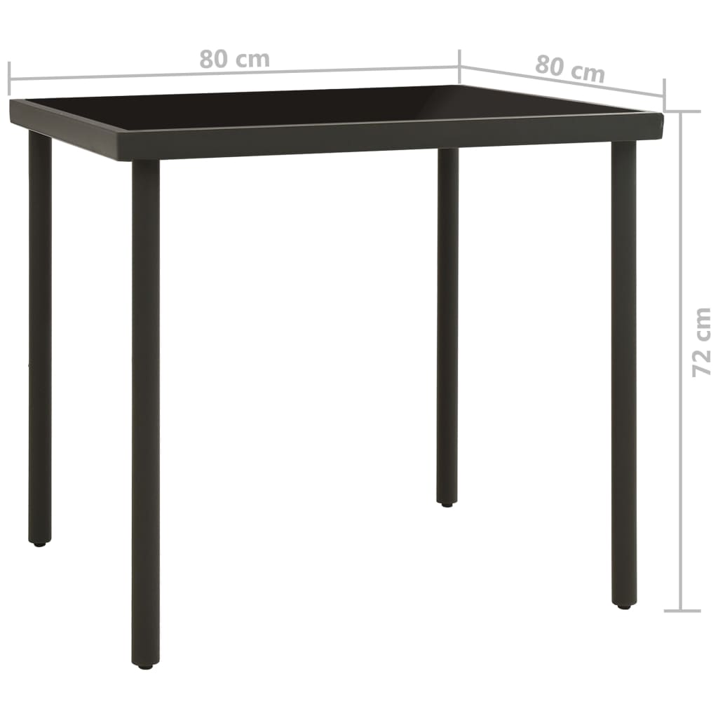 vidaXL Tuintafel 80x80x72 cm glas en staal antracietkleurig