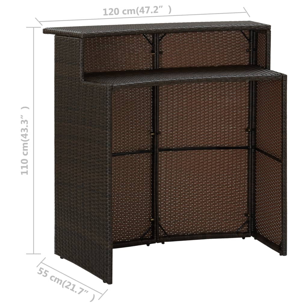 vidaXL Tuinbartafel 120x55x110 cm poly rattan bruin