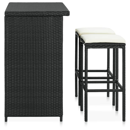 vidaXL 3-delige Barset poly rattan zwart