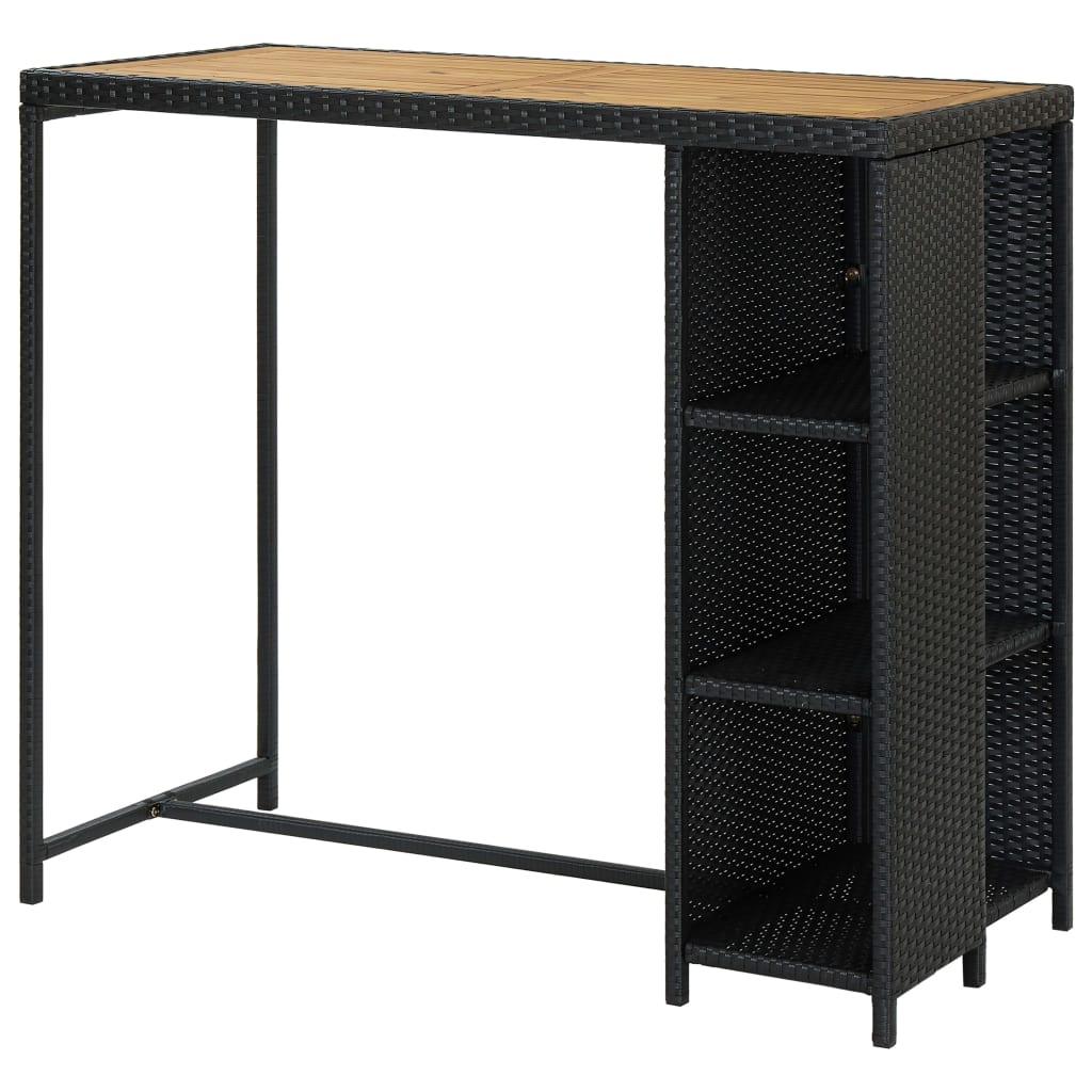 vidaXL Bartafel met opbergrek 120x60x110 cm poly rattan zwart