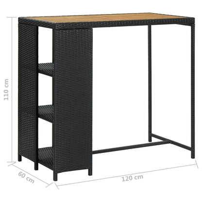 vidaXL Bartafel met opbergrek 120x60x110 cm poly rattan zwart