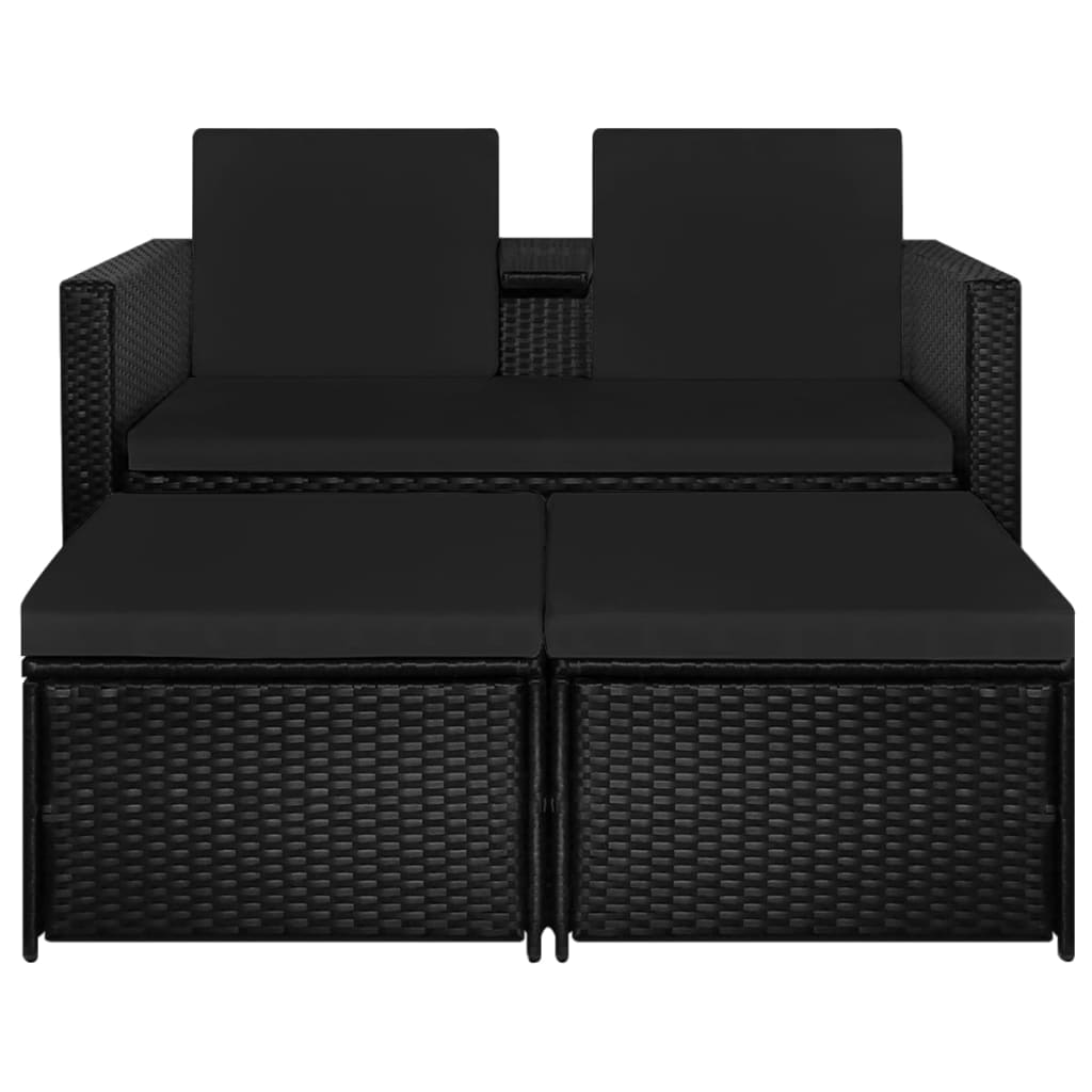 vidaXL 3-delige Loungeset met kussens poly rattan zwart