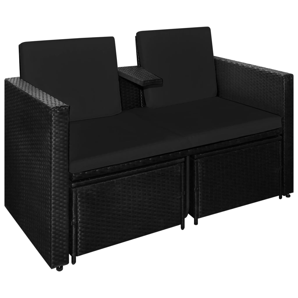 vidaXL 3-delige Loungeset met kussens poly rattan zwart