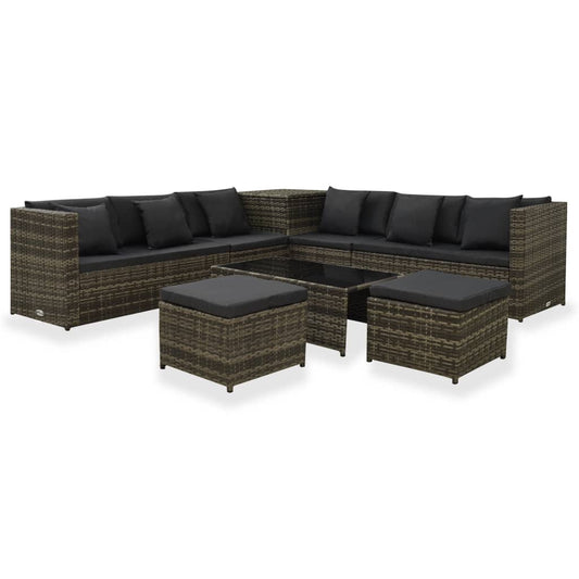 vidaXL 8-delige Loungeset met kussens poly rattan grijs