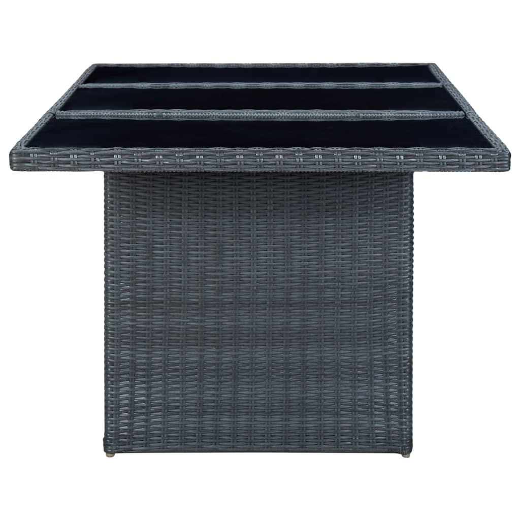 vidaXL Tuintafel poly rattan en gehard glas donkergrijs