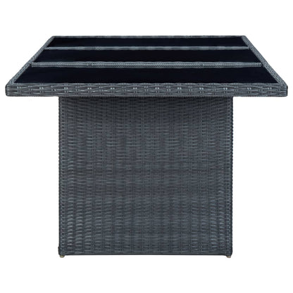 vidaXL Tuintafel poly rattan en gehard glas donkergrijs