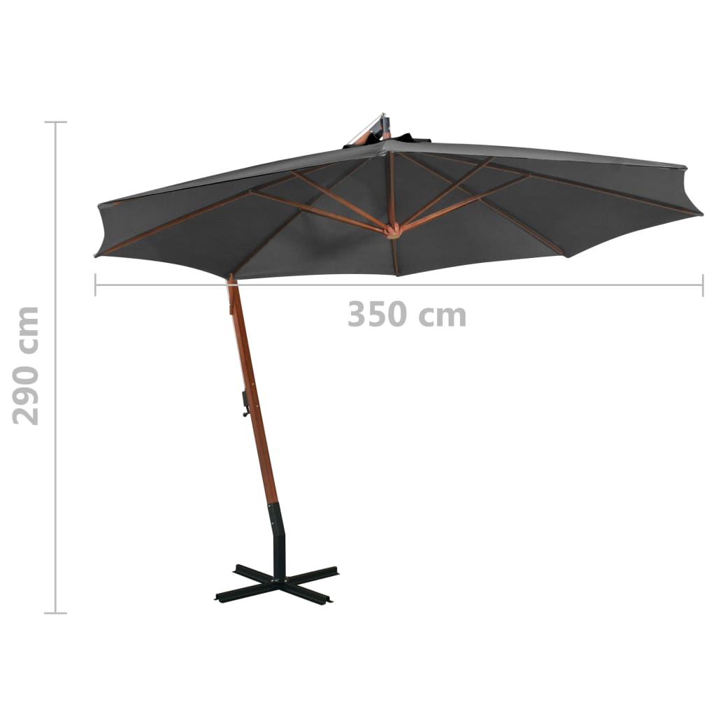 vidaXL Zweefparasol met paal 3,5x2,9 m massief vurenhout antraciet