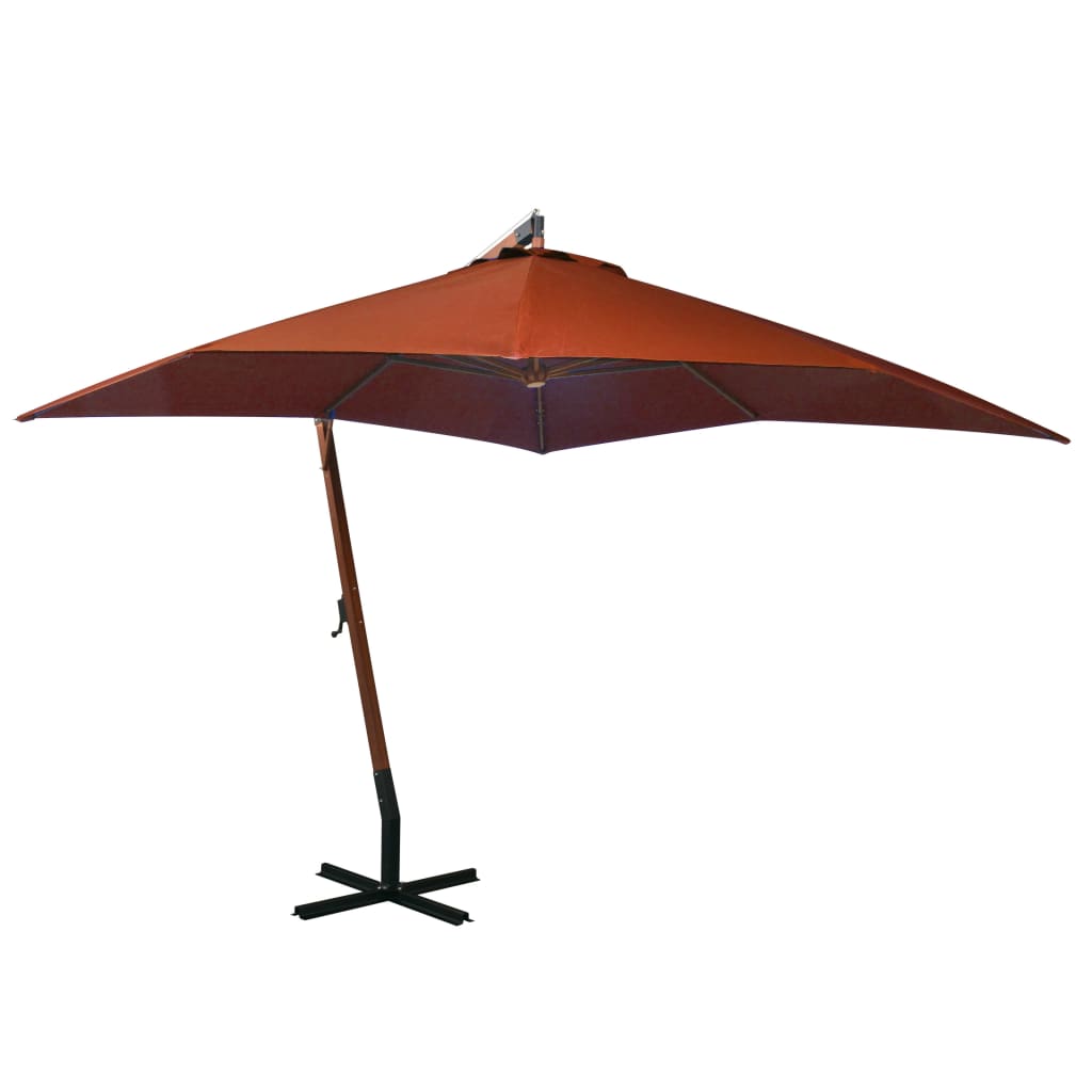 vidaXL Zweefparasol met paal 3x3 m massief vurenhout terracottakleurig