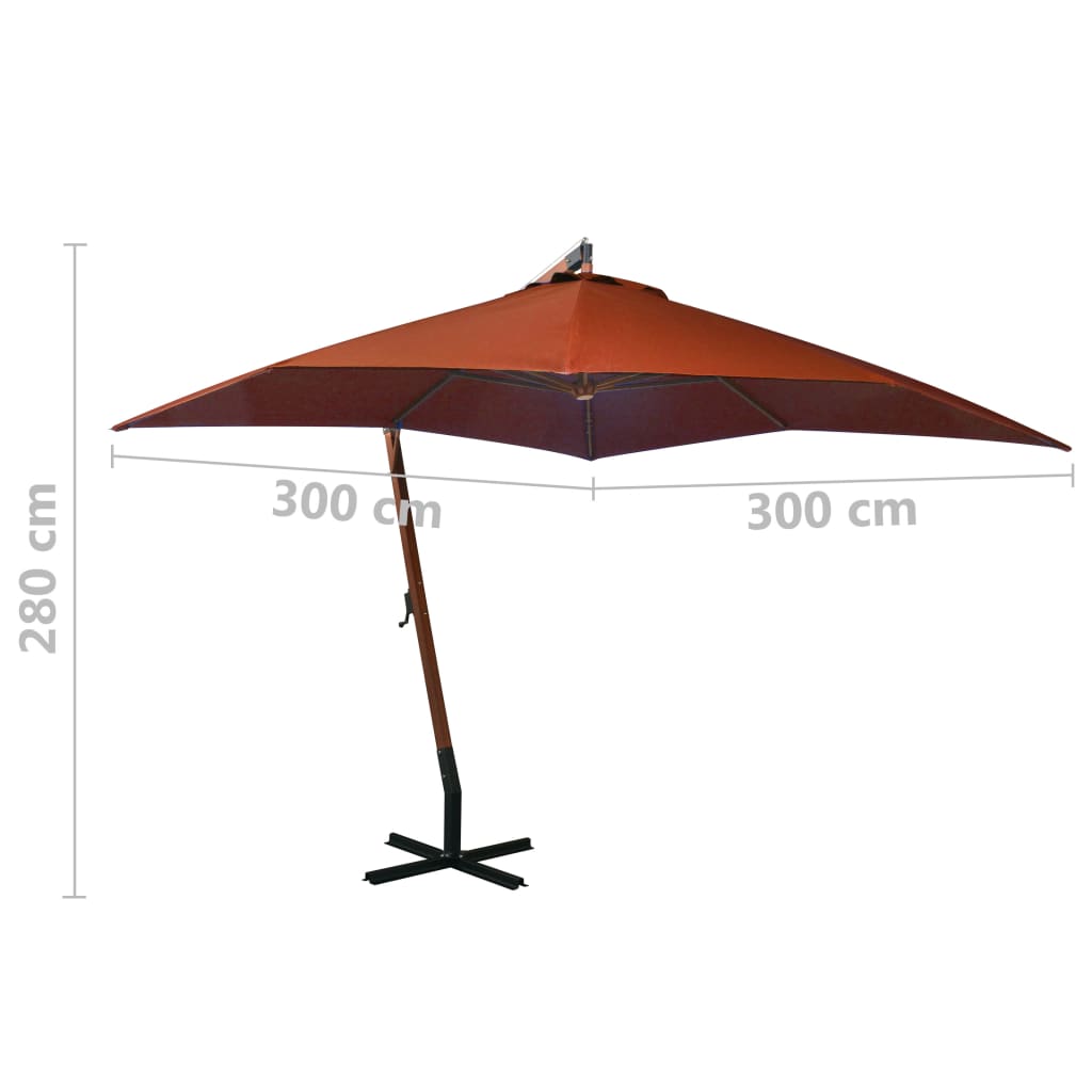 vidaXL Zweefparasol met paal 3x3 m massief vurenhout terracottakleurig