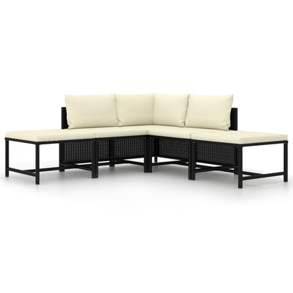 vidaXL 5-delige Loungeset met kussens poly rattan zwart