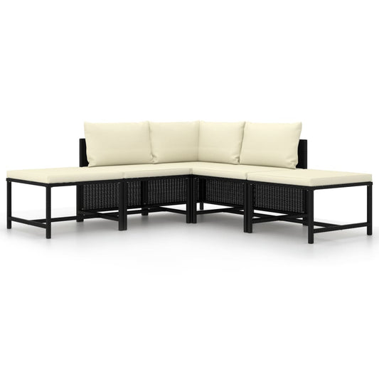 vidaXL 5-delige Loungeset met kussens poly rattan zwart