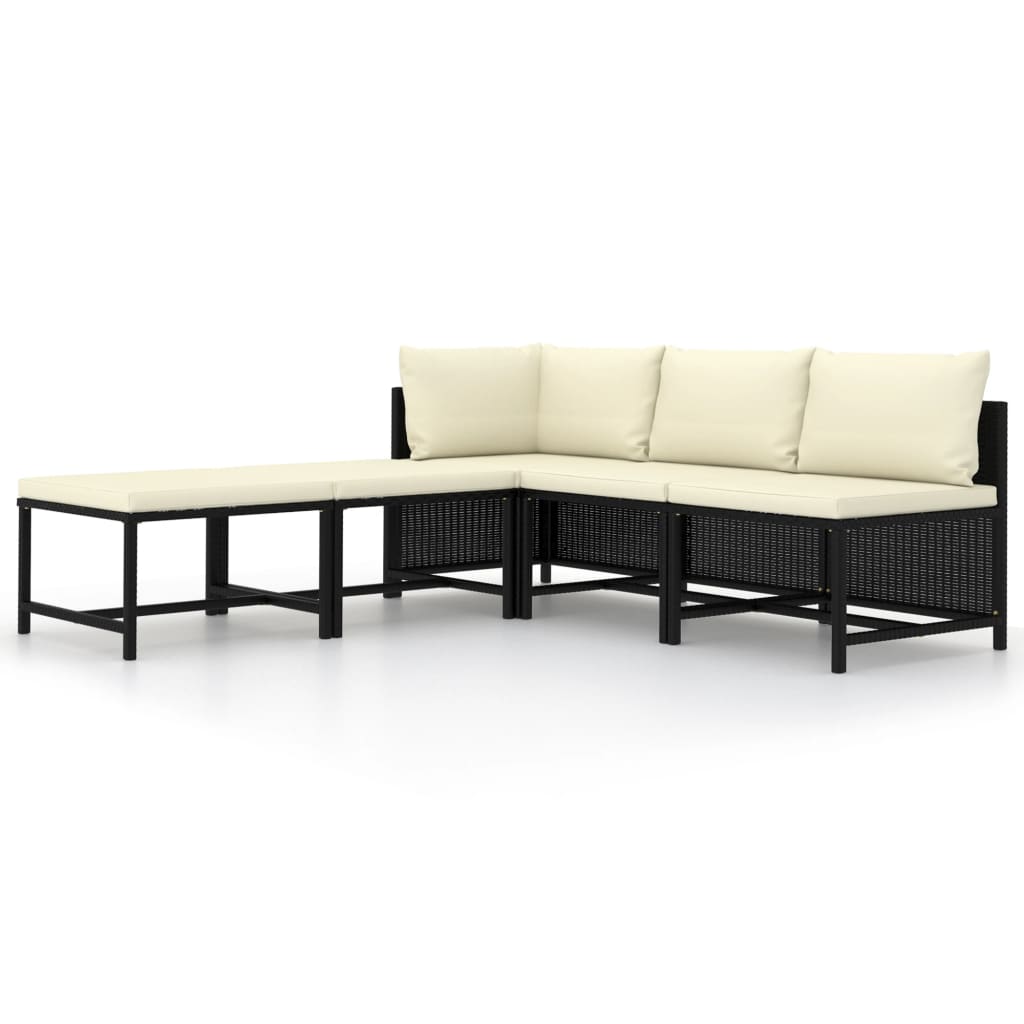 vidaXL 5-delige Loungeset met kussens poly rattan zwart