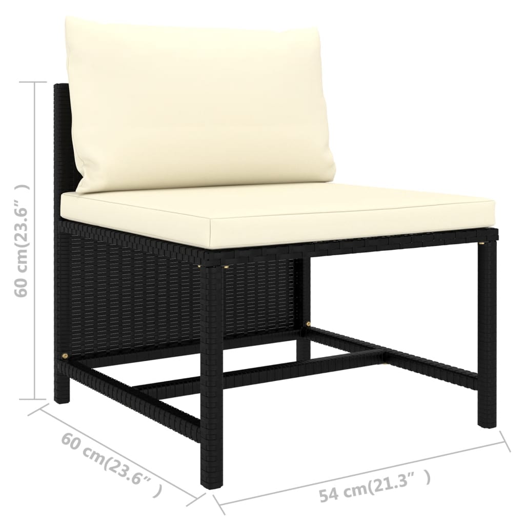 vidaXL 5-delige Loungeset met kussens poly rattan zwart