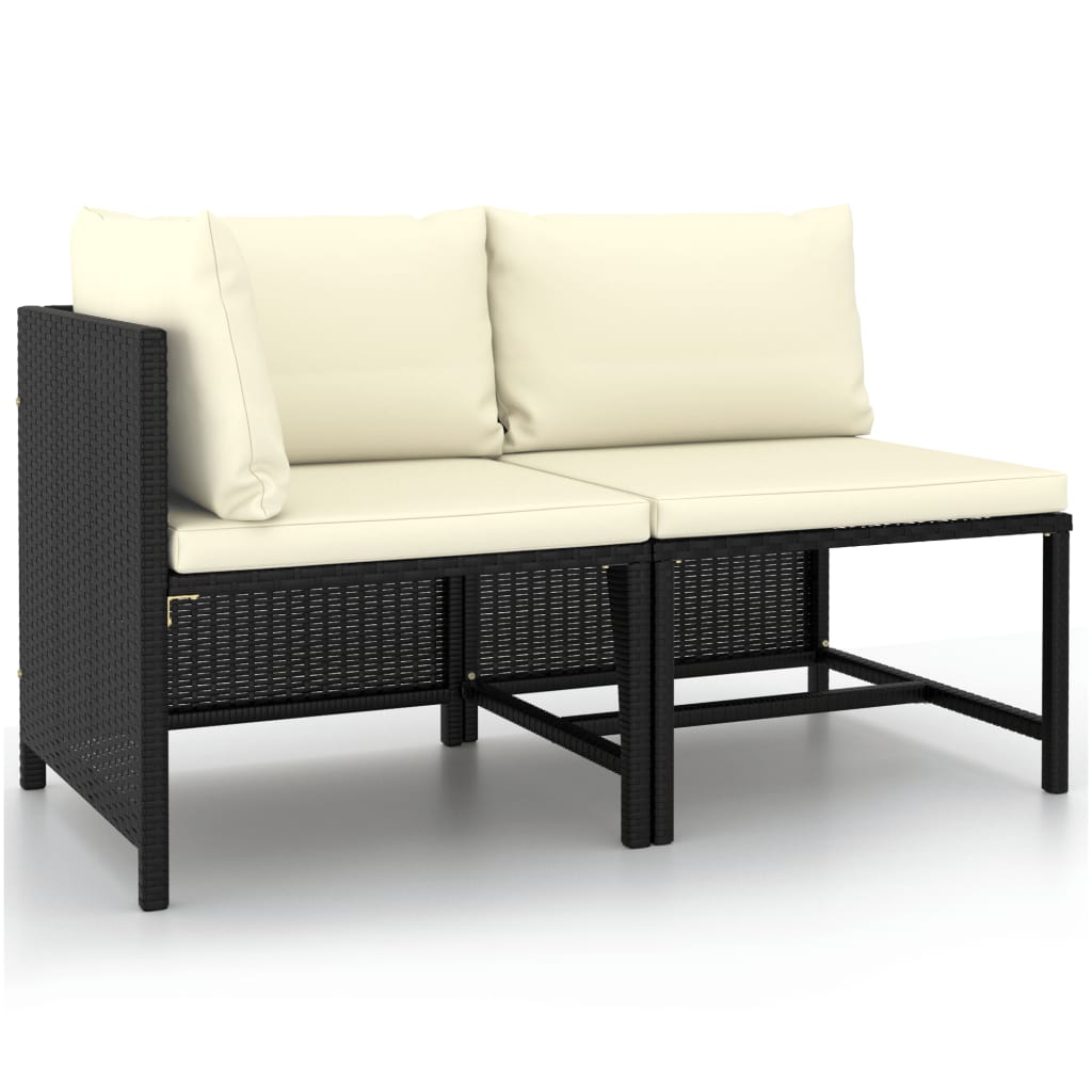 vidaXL 2-delige Loungeset met kussens poly rattan zwart