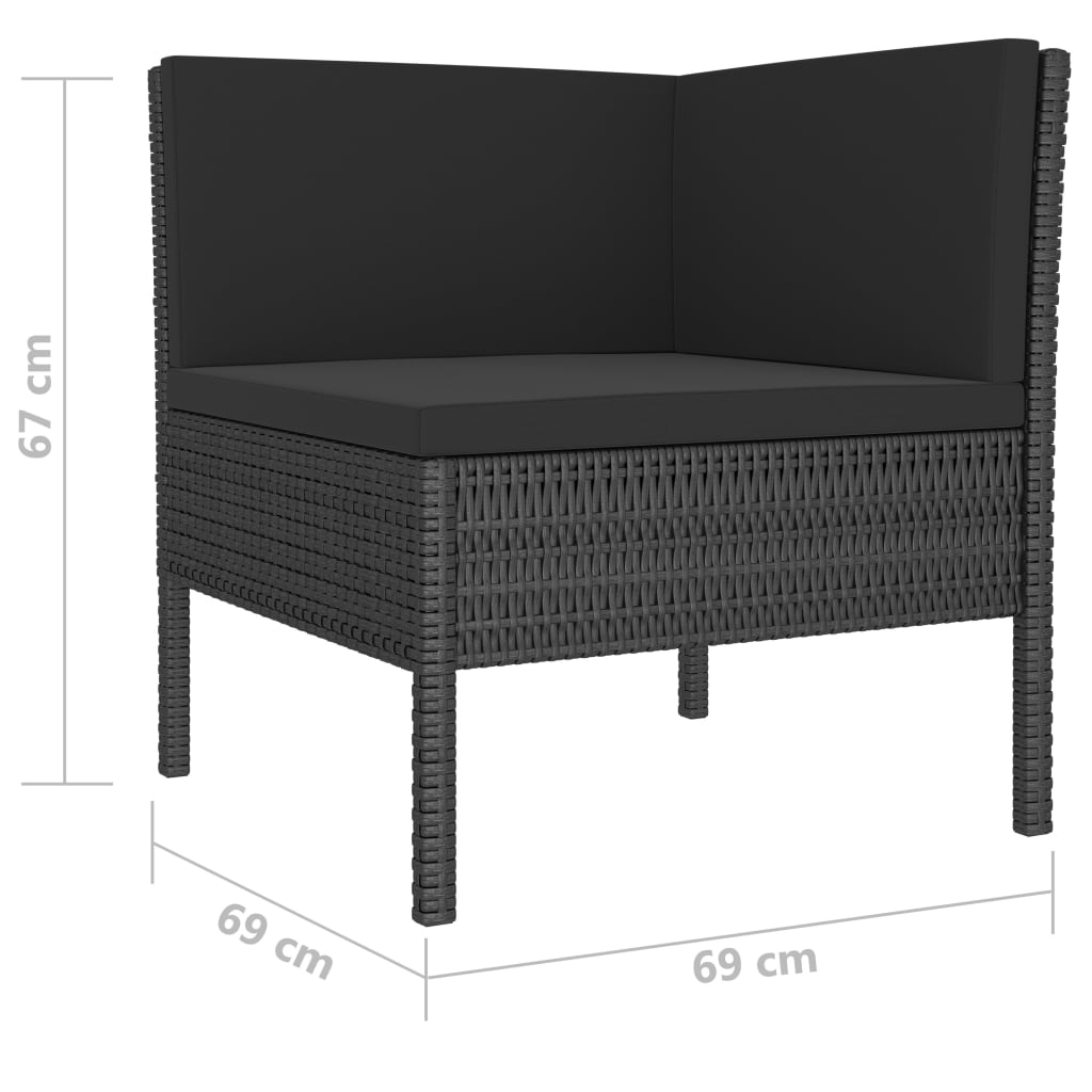 vidaXL 6-delige Loungeset met kussens poly rattan zwart