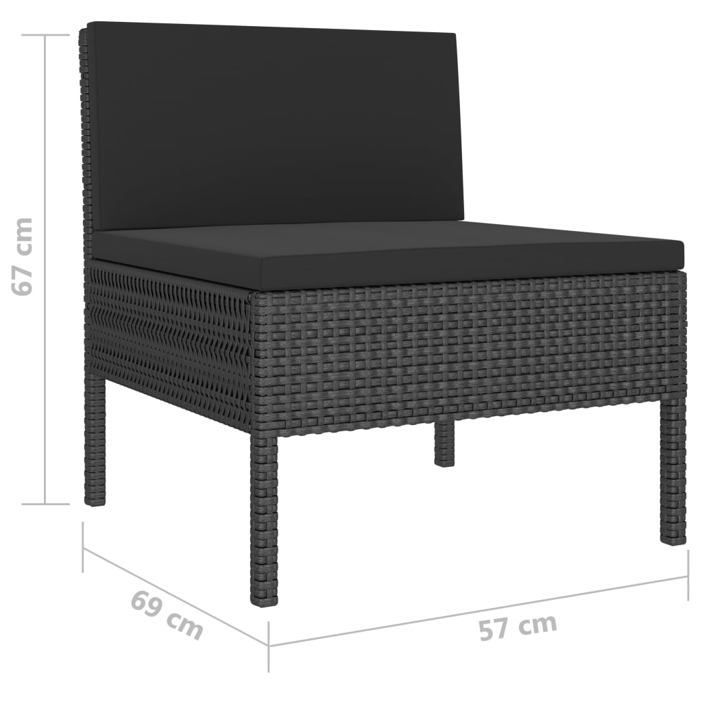 vidaXL 6-delige Loungeset met kussens poly rattan zwart