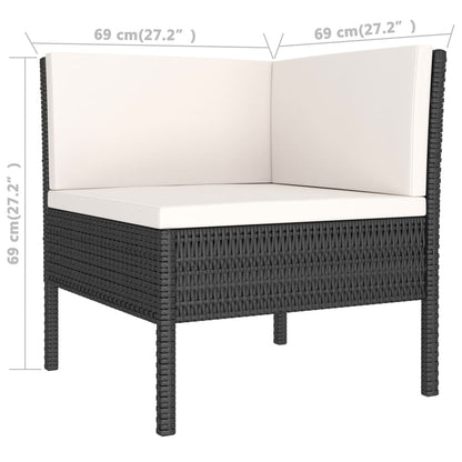 vidaXL 6-delige Loungeset met kussens poly rattan zwart