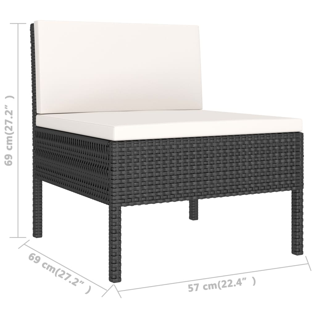 vidaXL 6-delige Loungeset met kussens poly rattan zwart