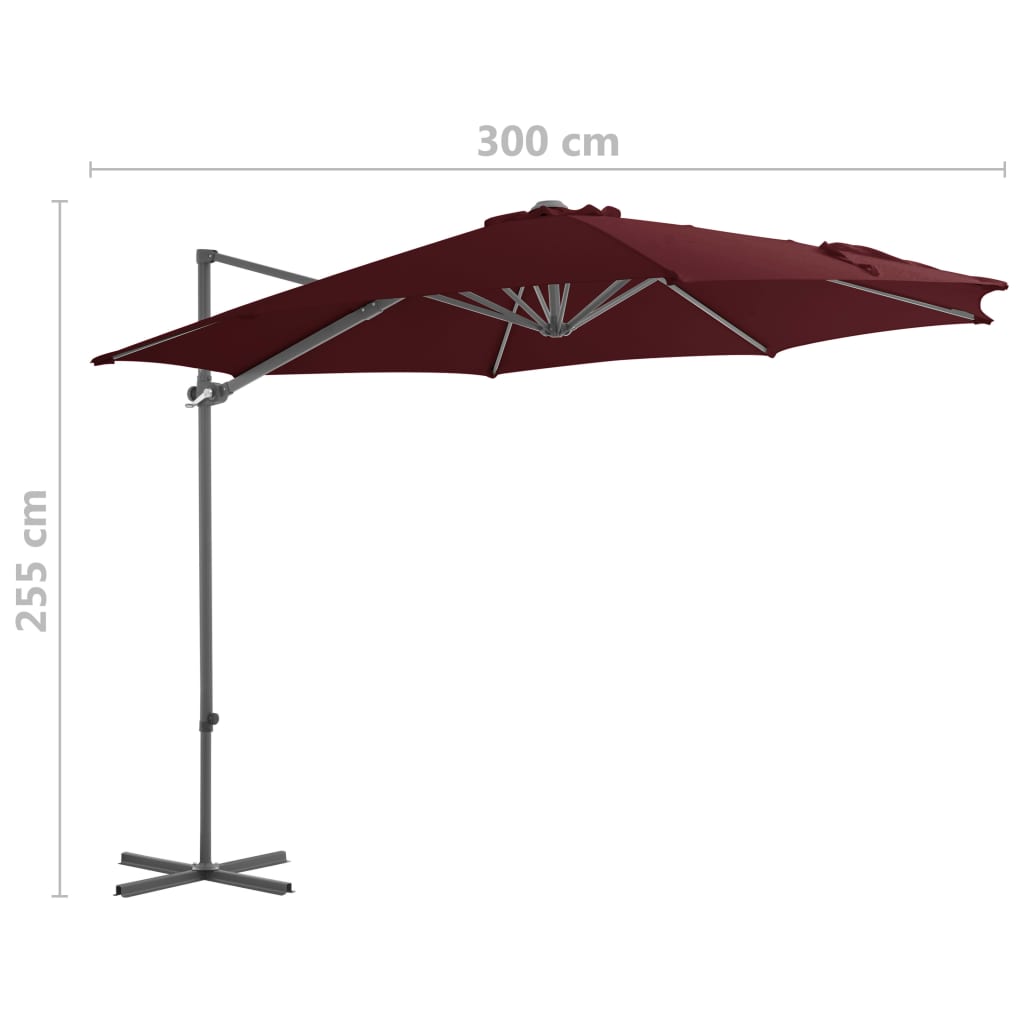 vidaXL Zweefparasol met stalen paal 300 cm bordeauxrood