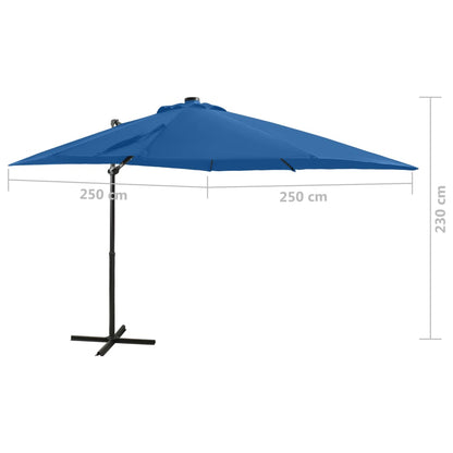 vidaXL Zweefparasol met paal en LED-verlichting 250 cm azuurblauw