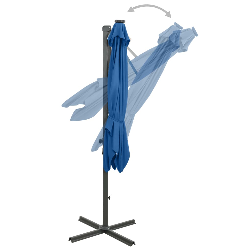 vidaXL Zweefparasol met paal en LED-verlichting 250 cm azuurblauw