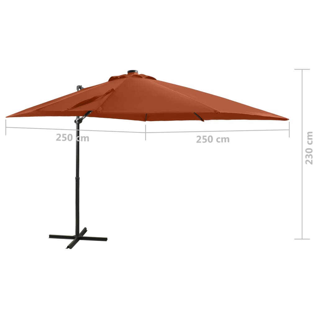 vidaXL Zweefparasol met paal en LED-verlichting 250 cm terracottakleur