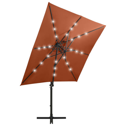 vidaXL Zweefparasol met paal en LED-verlichting 250 cm terracottakleur