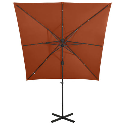 vidaXL Zweefparasol met paal en LED-verlichting 250 cm terracottakleur