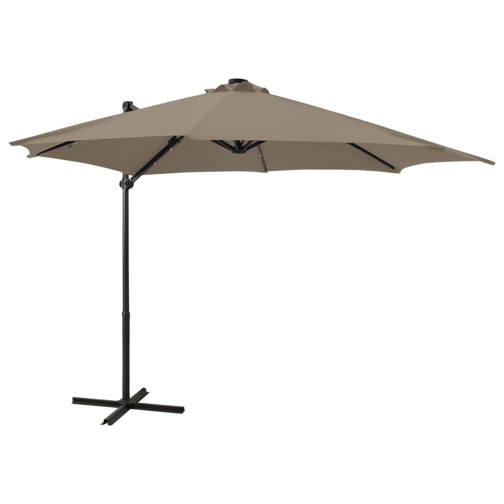 vidaXL Zweefparasol met paal en LED-verlichting 300 cm taupe