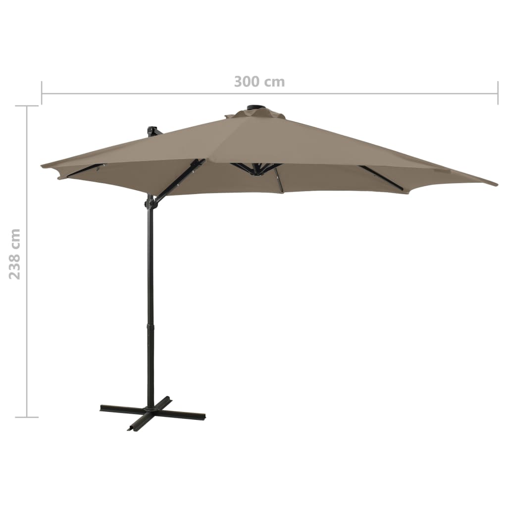 vidaXL Zweefparasol met paal en LED-verlichting 300 cm taupe