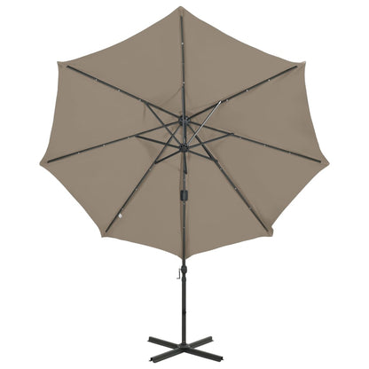 vidaXL Zweefparasol met paal en LED-verlichting 300 cm taupe