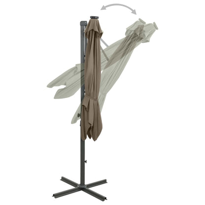 vidaXL Zweefparasol met paal en LED-verlichting 300 cm taupe