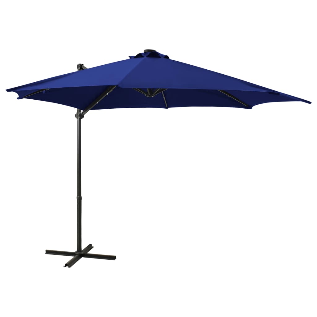 vidaXL Zweefparasol met paal en LED-verlichting 300 cm azuurblauw